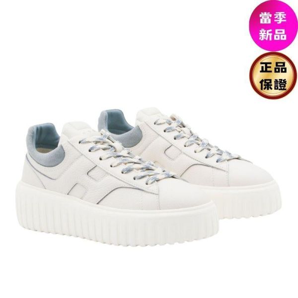 Hogan 女款 H-Stripes 光滑皮革6公分厚底餅乾運動鞋  藍色麂皮尾  EU35/36/36.5/37/37.5/38/38.5/39/40 Hogan, H-Stripes, 運動鞋, 白黑, 納帕皮革, 超輕量大底, 義大利製