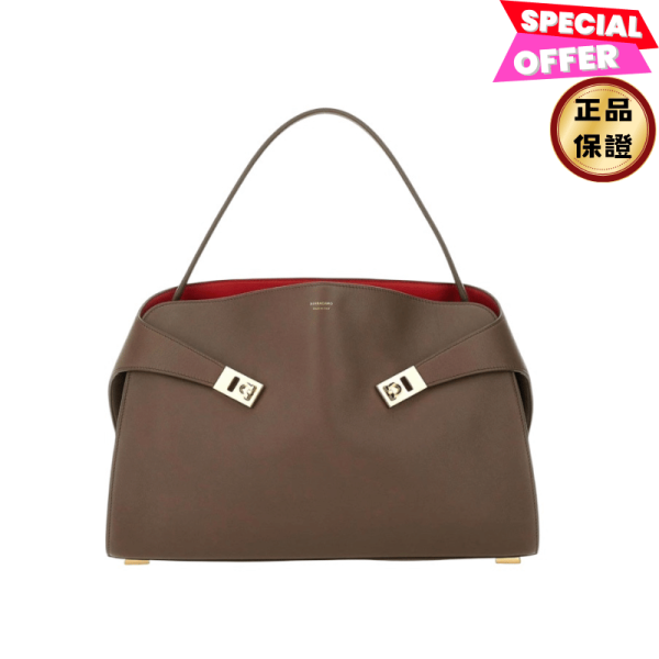 Ferragamo 780516 大款小牛皮雙色Hug包  咖啡色﻿/紅色 Ferragamo, Hug Soft, 雙色單肩包, 大號, 綠色, 義大利製造, 牛皮, Gancini扣飾, 實用設計, 時尚單品