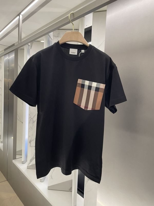 Burberry 80730301  男女同款 格紋口袋寬鬆棉T上衣  XS/S/M/L  黑色 