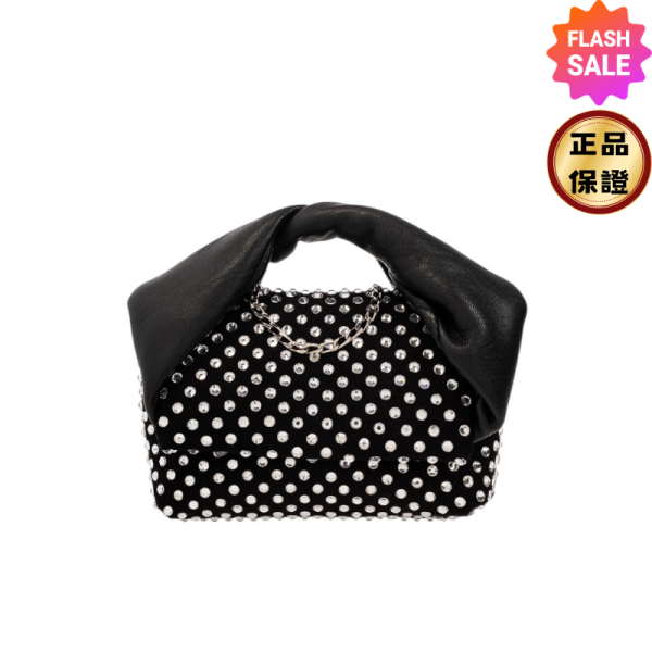 JW Anderson Crystal Nano Twister 水晶迷你包/卡包 JW Anderson, Crystal Nano Twister Bag, 黑色皮革, 義大利製造, 扭轉手柄, 實用設計, 時尚單品, 迷你包, 多功能穿搭