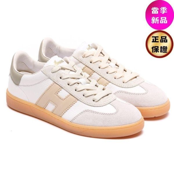 Hogan 女款 Cool 絨面革小牛皮拼接德訓運動鞋   拚色/底高2.5公分  IT35/36/37/37.5/38/39/40 Hogan Cool,米色運動鞋,拼接休閒鞋,義大利製女鞋,H字標誌鞋款