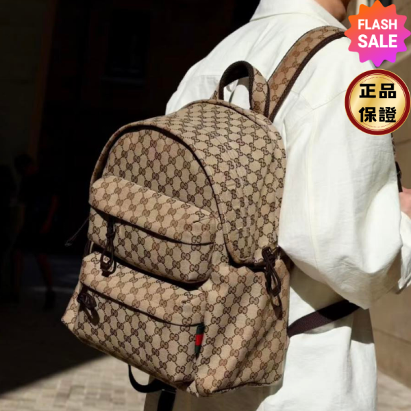 Gucci 800265 GG 經典印花中款後背包 Gucci, GG Canvas, Medium Backpack, Beige & Dark Brown, 義大利製造, 帆布背包, 實用設計, 時尚單品, 百搭風格, 2024秋冬