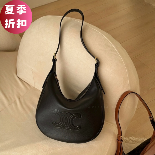 Celine 117253 小款 Heloise Cuir 凱旋門柔軟小牛皮包  黑色/可斜背 Celine 小款 Heloise Cuir Triomphe 柔軟小牛皮包 黑色