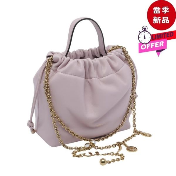 Chloe Mini Icons  納帕小羊皮珍珠鏈條抽繩水桶包  粉色 Chloé,Chloé Icons,Chloé Icons Mini,Chloé鏈條包,納帕小羊皮包,Perfect Plum,迷你斜背包,Horse Medal