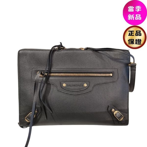 Balenciaga 652490 Neo 紋理小牛皮手拿包 黑色/金釦 Balenciaga, Neo Strap Clutch, 手拿包, 小牛皮, 黑色, 義大利