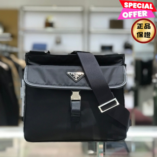 Prada 2VH119 尼龍 Saffiano 輕便斜背郵差包  黑色 Prada, Re-Nylon, Saffiano皮革, 肩背包, 黑色, 義大利製造, 時尚單品