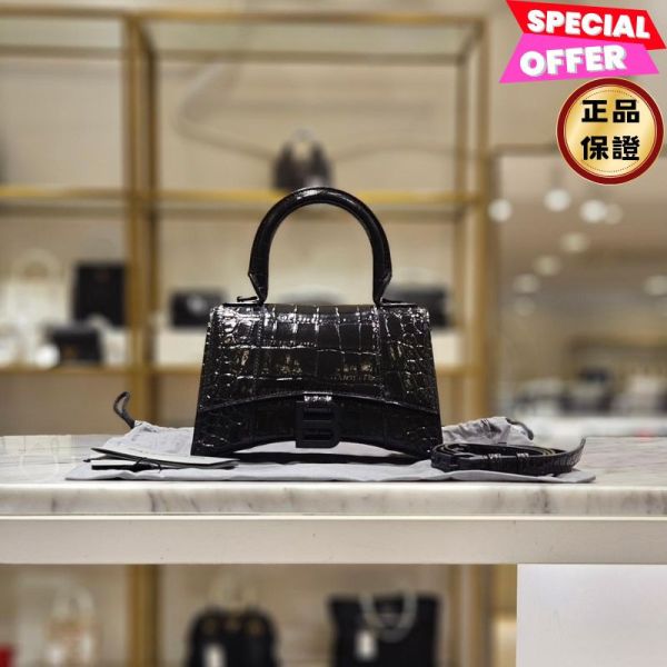 Balenciaga 5928331 Hourglass XS   鱷魚紋小牛皮沙漏包  黑色 Balenciaga Hourglass XS,鱷魚紋沙漏包,Balenciaga小牛皮包,黑色沙漏包