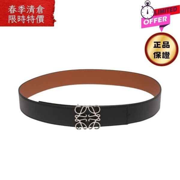 Loewe 男款 光滑小牛皮 Anagram 銀釦雙面可用    寬版腰帶4公分    焦糖色/黑色    105公分 Loewe、Anagram腰帶、雙面皮帶、小牛皮帶、寬版腰帶、精品皮帶、平行輸入、精品平行輸入、100%真品、專櫃真品保證、精品折扣、優惠精品價格、限時優惠、快速配送、台灣精品代購