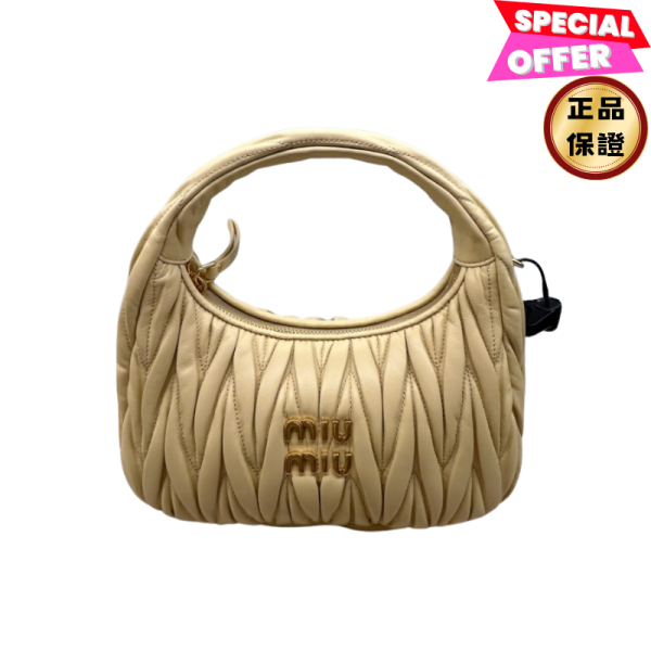 Miu Miu 5BC125 Wander Matelasse 納帕軟皮半月包 馬卡龍米色﻿ Miu Miu Wander Matelassé包,納帕軟皮半月包,Miu Miu經典包,時尚斜背包,精品女包