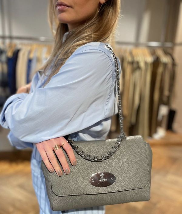 Mulberry HH6634 軟厚粒紋小牛皮手提肩背Lily 包   炭灰色 