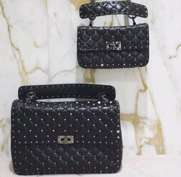 Valentino 小款 Spike 羊皮鉚釘包 黑色 