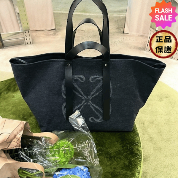 Off-White Day Off 大款丹寧手提肩背包 灰黑色 Off-White 手提包, 丹寧手袋, 灰色時尚, 箭頭logo, 義大利手工
