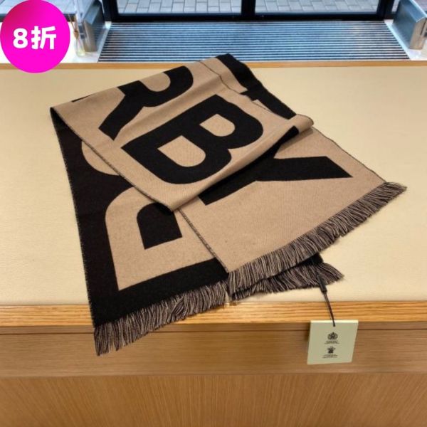 Burberry 80571471 徽標字母雙面羊毛緹花圍巾 Burberry雙面圍巾,羊毛緹花圍巾,Burberry徽標圍巾,義大利製Burberry圍巾