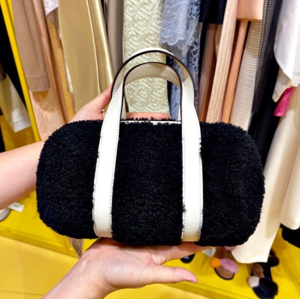 Fendi 7VA570 迷你保齡球包 Fendi 7VA570 迷你羊毛皮革保齡球包    黑白配色