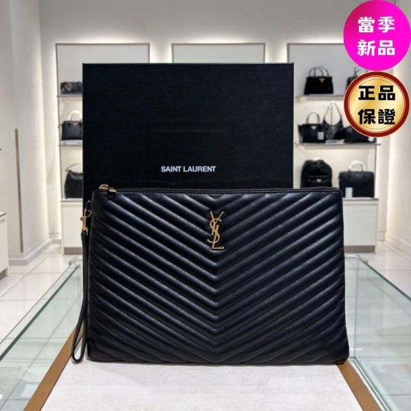 Saint Laurent YSL 440222 大款絎縫拉鍊手拿包 YSL COLLEGE學院包
