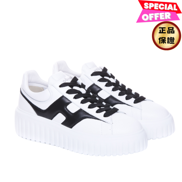 Hogan 女款 H-Stripes 光滑皮革6公分厚底餅乾運動鞋  白配黑色  EU35/36/37/38/39 Hogan, H-Stripes, 運動鞋, 白黑, 納帕皮革, 超輕量大底, 義大利製