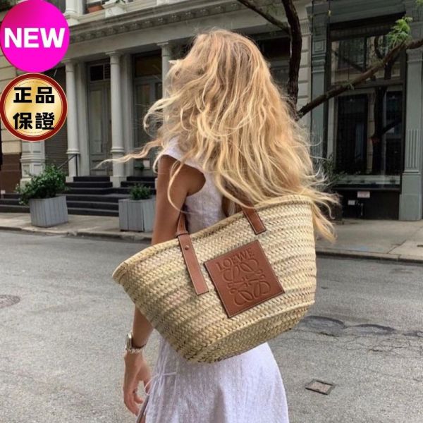 Loewe 中款棕櫚葉拼小牛皮 Basket 編織包 LOEWE,Hammock