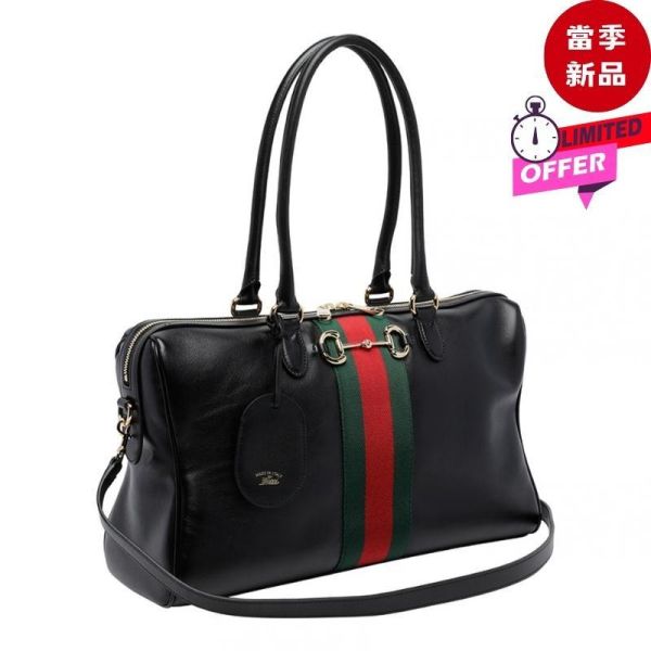 Gucci 866734 Borsetto Boston 大款馬銜扣柔軟牛皮波士頓包  付長肩帶/黑色 Gucci,Gucci Borsetto,Borsetto Large Boston Bag,Gucci波士頓包,Gucci馬銜扣包,Gucci Boston Bag,Gucci黑色包,Gucci牛皮包,Gucci 2026春夏,Gucci大型手提包,Gucci肩背包,Gucci斜背包,Horsebit Bag,866734 AAGIQ 1053