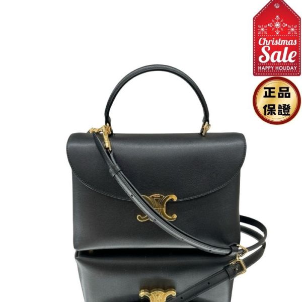 Celine 117523 凱旋門中款柔軟小牛皮 Nino 包   黑色 Celine, Nino, 凱莉包, 柔軟小牛皮, 義大利製造, 時尚手袋, 2025夏日配件, 奢華設計, 高端女包, 黑色手提包