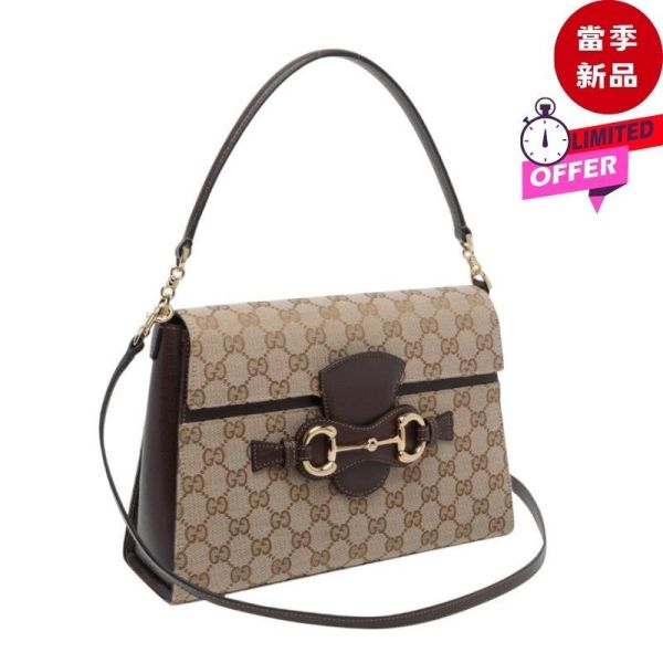 Gucci Horsebit Duomo  GG 帆布馬銜扣中型手提肩背包  沙色／深棕色 Gucci,Gucci Horsebit Duomo,Gucci Horsebit Bag,Gucci Duomo,Gucci馬銜扣包,Gucci手提包,Gucci肩背包,Gucci斜背包,Gucci黑色皮革包,Gucci粒面皮革,Gucci Primavera,Gucci中型包,Gucci經典馬銜扣,精品手提包,A006N6 AAG8B 1000