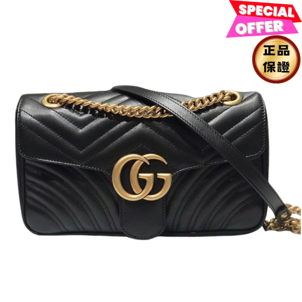 Gucci 443497 GG Marmont 小款 26公分衍縫包   黑色 Gucci GG Marmont小款, Gucci雙G肩背包, 金鍊肩背包, 小牛皮肩背包, Gucci經典包款, GG Marmont時尚配件。