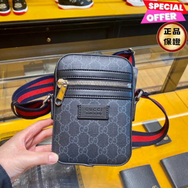 Gucci 682357 經典GG Supreme 雙色織帶迷你手機包   黑灰色 Gucci, 682357, 迷你手機包, GG Supreme帆布, 黑灰色, 歐洲製造, 時尚單品