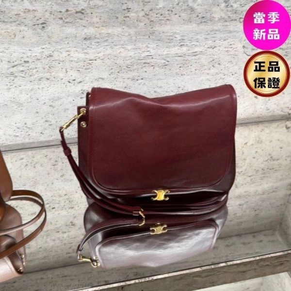 Celine123632 Soft Triomphe Besace 亮面小羊皮包  勃根地酒紅色﻿ CELINE,Soft Triomphe,Besace,小羊皮斜背包,法式精品