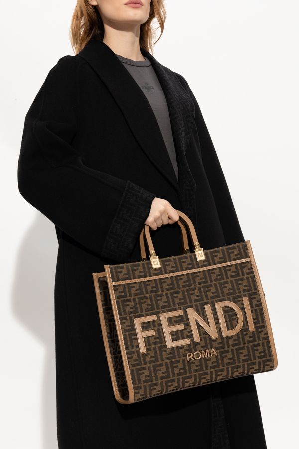 Fendi 8BH386 中款 FF緹花 Sunshine 包    棕色/附肩帶 Fendi 8BH386 中款FF緹花 Sunshine 包    棕色/附肩帶