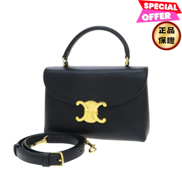 Celine 118113 Teen Nino 小牛皮包  黑色 Celine 手袋, 小款牛皮包, 黑色手袋, Triomphe 設計, 義大利手工, 低調奢華, 夏日時尚, Teen Nino 包