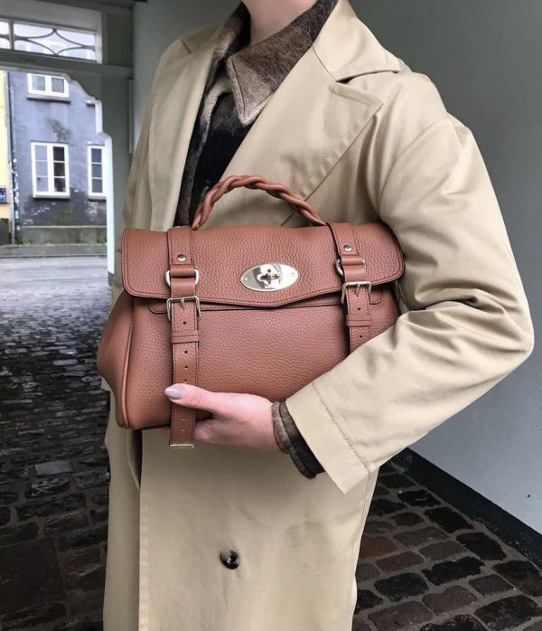 Mulberry HH6746 金屬扭鎖粗粒面小牛皮 Alexa 包  栗子色 