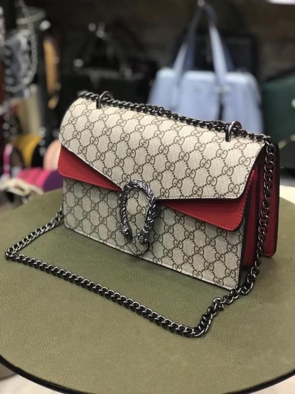 Gucci Dionysus 400249 GG Supreme 中款酒神包 米色/紅色 Gucci Dionysus 400249GG Supreme 中款酒神包  米色/紅色