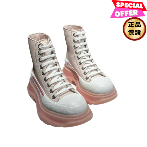 Alexander McQueen 702041 女款 Tread Slick帆布厚底靴 淡粉色  IT35.5/36.5/37.5/38/38.5/39.5/40 Alexander McQueen Tread Slick 厚底靴, 帆布厚底靴, 粉色 Tread Slick 靴, 橡膠包裹帆布靴, McQueen 女款靴, 橡膠胎面靴, 增高帆布靴