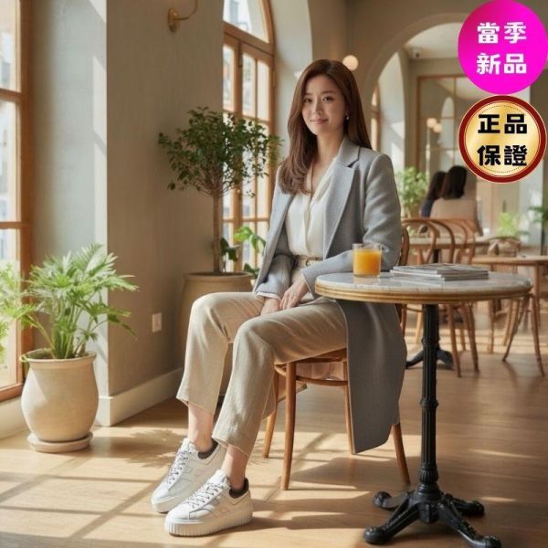 Hogan 女款 H-Stripes 光滑皮革6公分厚底餅乾運動鞋  黑尾  EU35/36/36.5/37/37.5/38/38.5/39 Hogan, H-Stripes, 運動鞋, 白黑, 納帕皮革, 超輕量大底, 義大利製