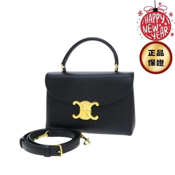 Celine 118113 Teen Nino 小牛皮包  黑色 Celine 手袋, 小款牛皮包, 黑色手袋, Triomphe 設計, 義大利手工, 低調奢華, 夏日時尚, Teen Nino 包