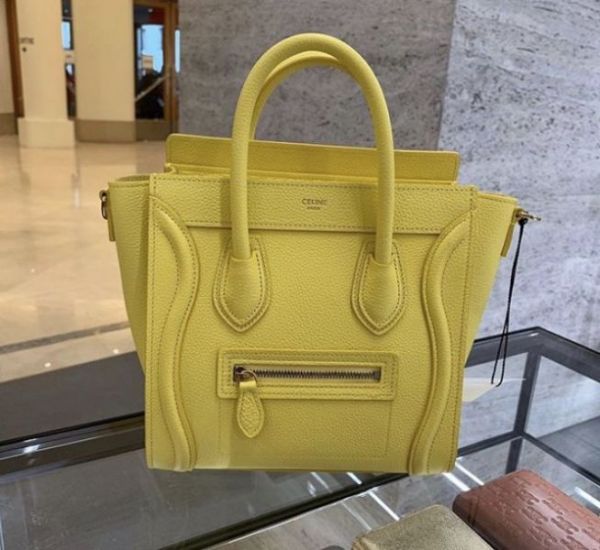 Celine 189243 敲打小牛皮 Nano Luggage 包  金釦 黃色 