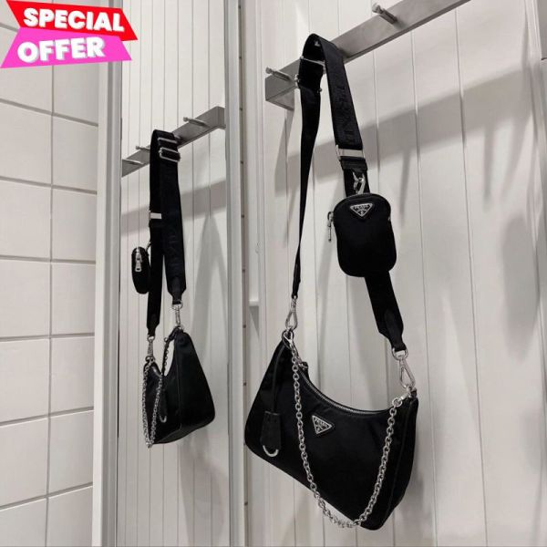 Prada 1BH204 Re-Edition 三合一多功能尼龍包 黑色 Prada三合一尼龍包,Re-Edition 1BH204,Prada斜背包推薦,黑色多功能肩包,Prada零錢包配件包,精品Y2K尼龍包,Prada再生尼龍,100%真品,限時精品優惠,義大利製造精品包