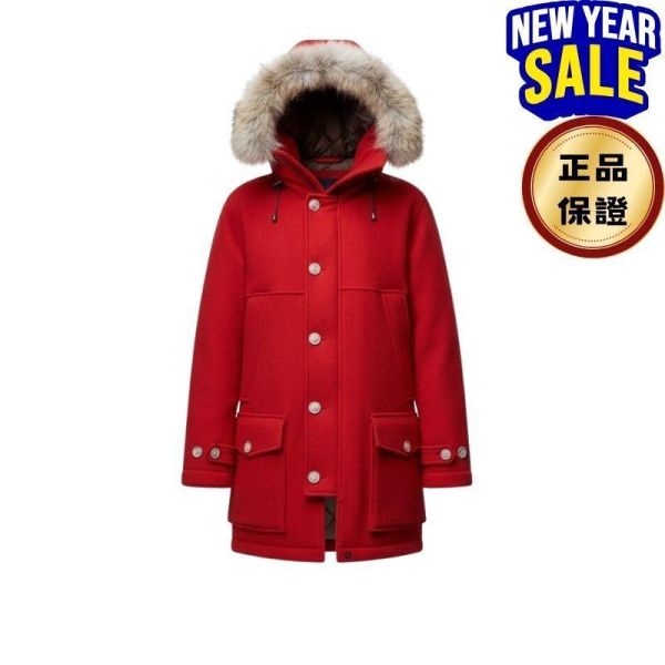 Woolrich 女款 Tundra 羊毛及郊狼毛連帽派克外套  紅色  XS/S/M/L/XL Woolrich, Tundra, 羊毛派克外套, 連帽毛領, 秋冬外套