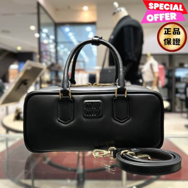 Miu Miu 5BB148 中款 Arcadie 皮革包  黑色 Miu Miu, 5BB148, Arcadie皮革包, 黑色, 輕薄夾棉, 字母標誌, 時尚單品