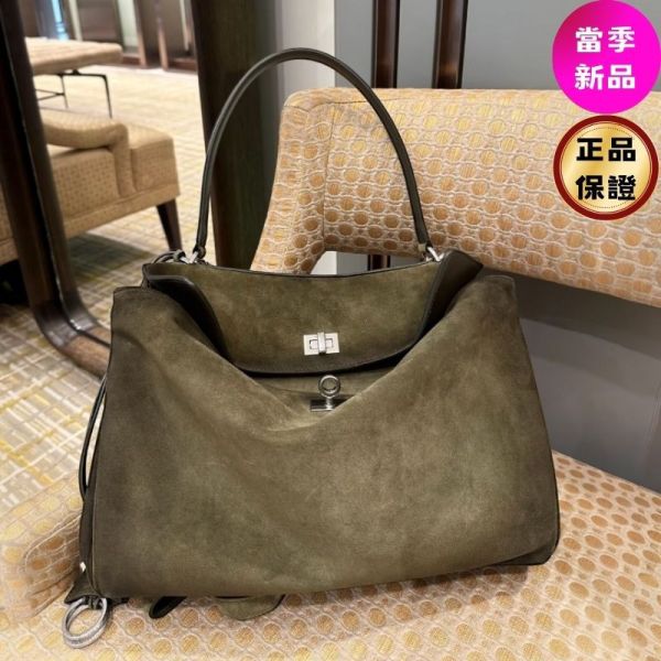 Balenciaga 789772 麂皮中款 Rodeo 包  卡其綠色/復古銀釦 Balenciaga, Rodeo 手提包, 小牛皮包, 中型包款, 精品包, 義大利製造