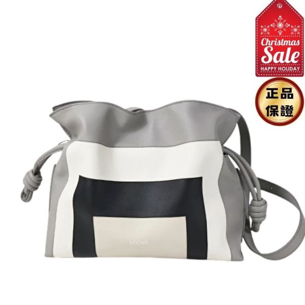 Loewe 中款限量藝術 x Albers 聯名系列 Flamenco 包 Grey/Light Ghost Loewe, Flamenco 中款, 手拿包, 小牛皮, 灰色, 西班牙製造