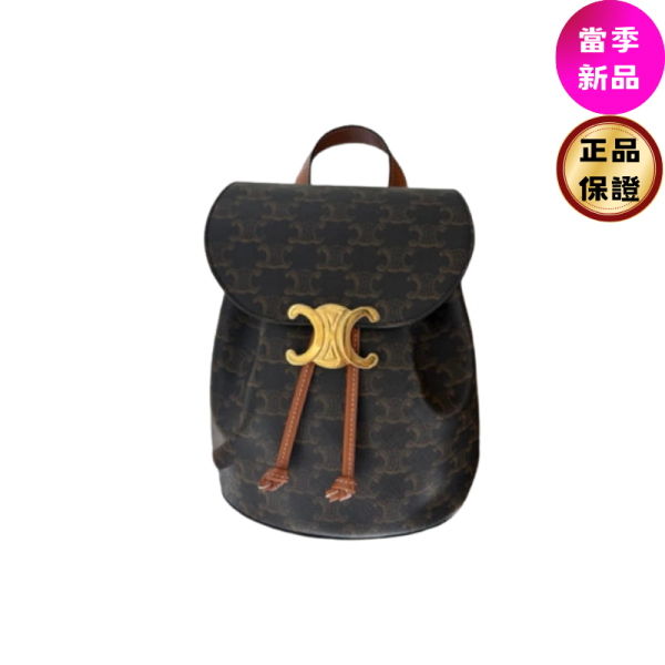 Celine 118702 老花凱旋門 Bonnie雙肩後背包 棕褐色 CELINE BONNIE, 標誌印花背包, 義大利製造, 牛皮革, 棕褐色, 可調肩帶, 時尚單品
