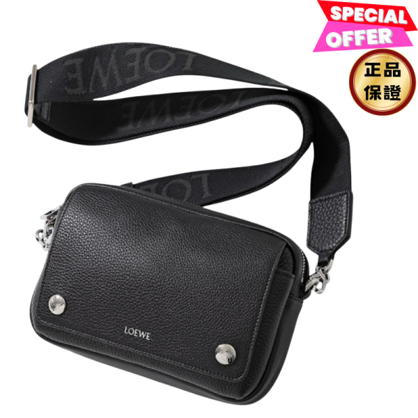 Loewe 小款粒面小牛皮Pebble 郵差相機包  緹花肩背帶/黑色 LOEWE, Small Pebble Messenger, 黑色, 粒面小牛皮, 西班牙製造, Anagram Pebble, 實用設計, 時尚單品, 信使包, 郵差包