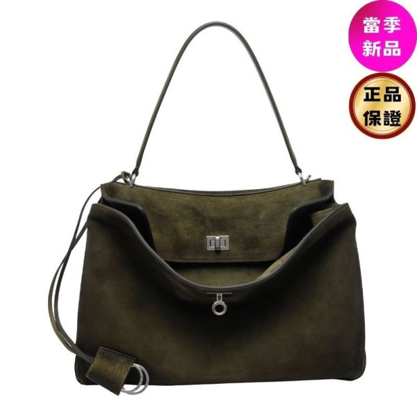 Balenciaga 789772 麂皮中款 Rodeo 包  卡其綠色/復古銀釦 Balenciaga, Rodeo 手提包, 小牛皮包, 中型包款, 精品包, 義大利製造