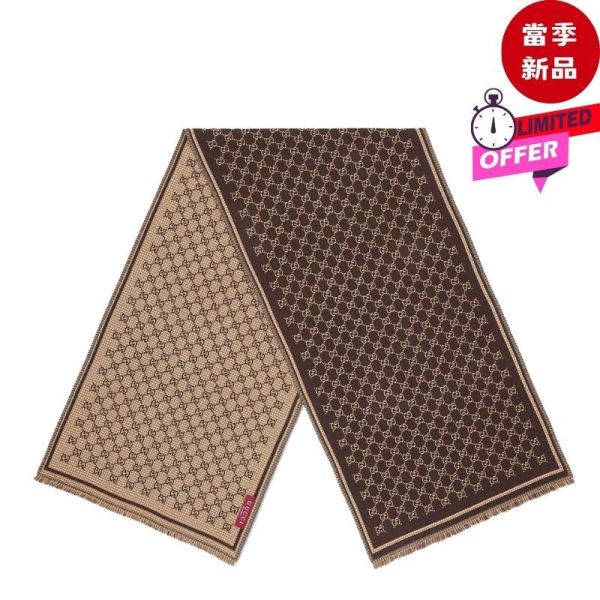 Gucci 836264 GG Wool Jacquard Scarf GG 羊毛緹花流蘇圍巾  深棕色／米色 Gucci,Gucci GG Scarf,Gucci Wool Jacquard Scarf,Gucci圍巾,Gucci羊毛圍巾,Gucci GG圍巾,Gucci緹花圍巾,Gucci流蘇圍巾,Gucci老花圍巾,Gucci雙G圍巾,Gucci深棕色圍巾,Gucci米色圍巾,Gucci秋冬配件,義大利精品圍巾,836264 4G386 2079