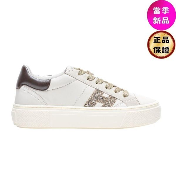 Hogan 女款 Crosswind 滑板運動鞋  淺金色亮片H/增高約6公分  EU35/36/36.5/37/37.5/38/38.5/39/40 Hogan,Crosswind,女款運動鞋,象牙色運動鞋,厚底休閒鞋