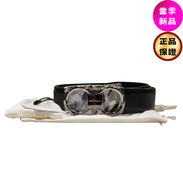Ferragamo 694531男士雙面可調節 3.5公分寬 Gancini 腰帶 黑色/銀扣 95/110/115公分 Ferragamo, Gancini皮帶, 牛皮, 黑色, 義大利製造, 時尚單品