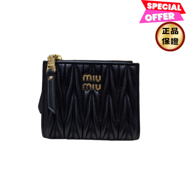 Miu Miu 5ML024 Matelassé 納帕皮革短銀包 黑色 Miu Miu, 5MV204 Matelasse, 羊皮短夾, 黑色, 歐洲製造, 時尚單品