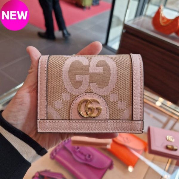 Gucci 523155 Ophidia Jumbo GG印花帆布短夾  米色及淺粉紅色 