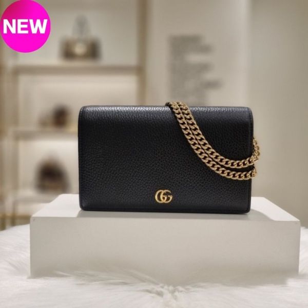 Gucci 497985 GG Marmont 黑色皮革 WOC包 Gucci GG Marmont 迷你鏈帶手袋 小雙G肩背包 Gucci黑色WOC包