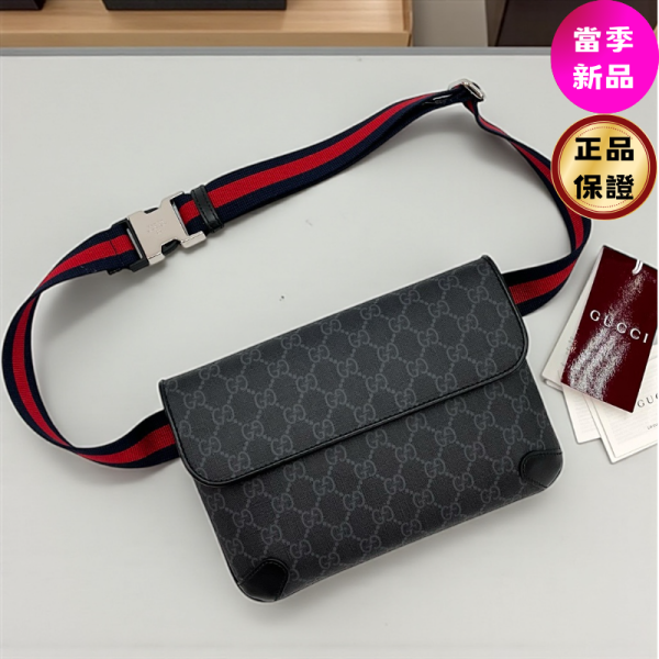 Gucci 792091 GG Supreme 胸前包/腰包  黑色 Gucci、GG Supreme、792091、Gucci 792091、胸前包、腰包、黑色包包、紅藍織帶、義大利製奢侈品包包、街頭風格、精品包推薦、精品包評價、精品包價格、平行輸入、100%真品、專櫃真品保證、限時優惠、精品包包哪裡買